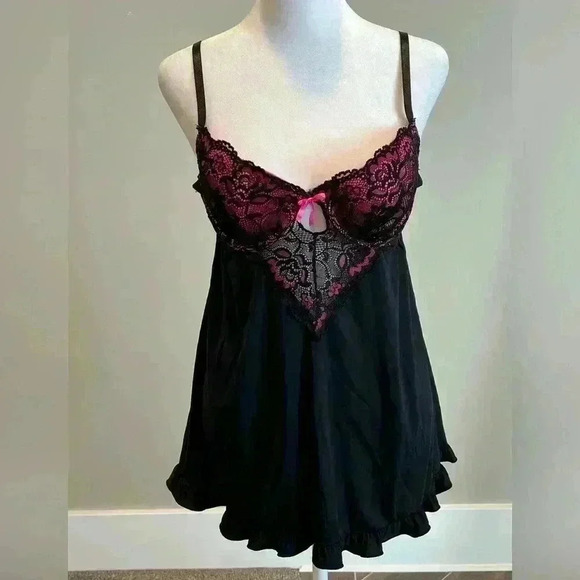Size Large (estimated 36C bra) Black/Pink Push Up wire Bra Lingerie Negligee - Picture 1 of 7
